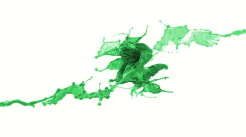 4k green paint throws colliding in slow motion forming high-detailed splash Stock Footage 59918818