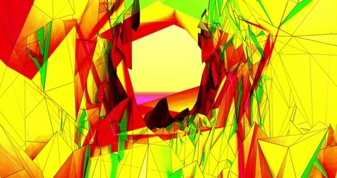 4K Green - Red Low Poly Tunnel Animation Stock Footage 119536577
