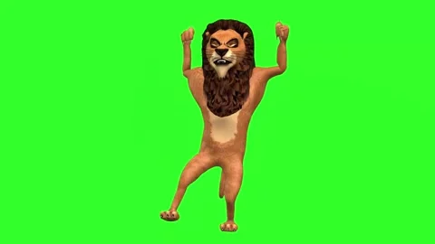 4K Green Screen 3D Talking Lion Standing on Hind Legs and Gesturing with Han Stock Footage 282782155