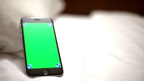 4K, Green Screen Phone On A Double Bed With White Sheets In A Hotel Room-Dan Stock Footage 75780634
