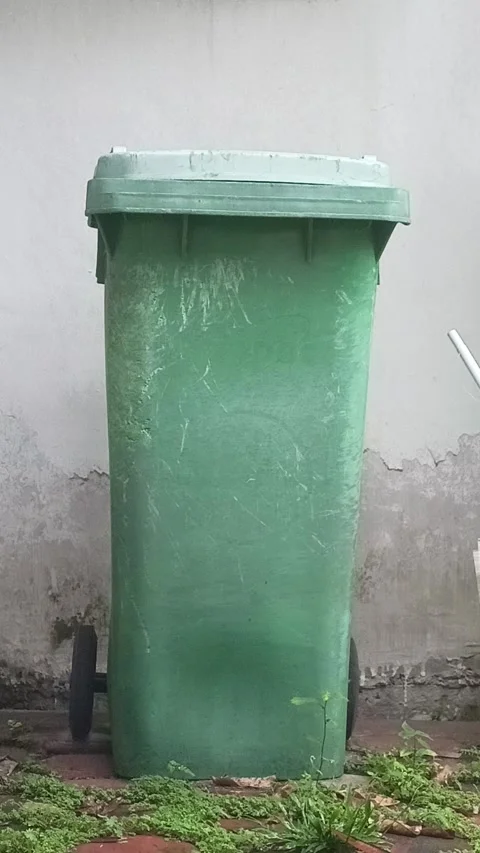 4K: Green Trash Can Behind House Stock Footage 299549579
