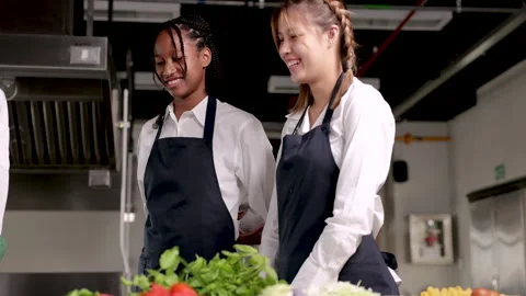 4k group of Multiethnic happy working together in cuisine or restaurant, ch.. Stock Footage 245086574