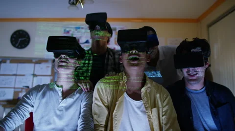 4K Group of young male computer gamers immersed in a virtual reality game Stock Footage 54417661