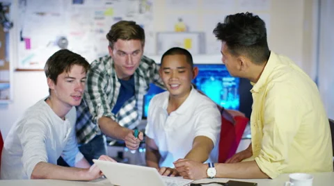 4K Group of young male computer programmers working together in small office 스톡 동영상 54483744