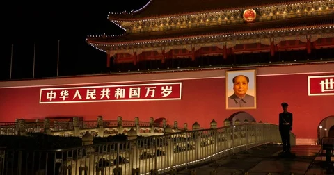 4K Guard on Post at Gate of Forbidden City Beijing China Video stock 80976725