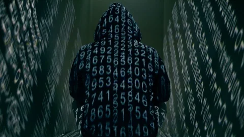 4K Hacker Back Flow of Numbers Code Blue Light Vídeo Stock 96282919