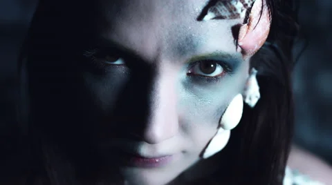 4k Halloween Shot of a Woman Mermaid Looking at Camera Stock Footage