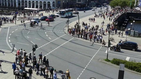 4K Hamburg Jungfernstieg Binnen Altersee lake busy Traffic Germany Europe Stock Footage