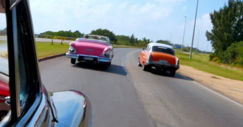 4K Handheld Camera POV Passenger in Cuba Car, Classic Car Moving Stock-Footage 61437025