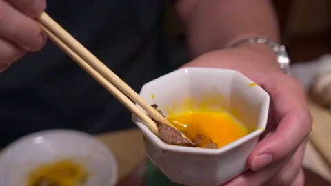4K Handheld Charcoal grilled Kobe Wagyu beef slide Yakiniku in sukiyaki style Stock Footage 144325070