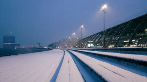 4K Handheld Snow Covered IJ Boulevard During Winter Morning in Amsterdam Stock Footage 338426102