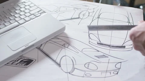 4K Hands drawing creative automotive design drawings Stock Footage