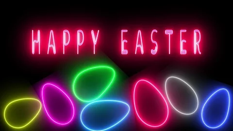 4K Happy Easter - Neon Sign Animation Video stock 115635802