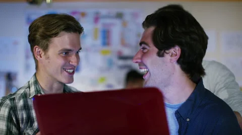 4K Happy male computer programmers working together give a high five 스톡 동영상 54476756