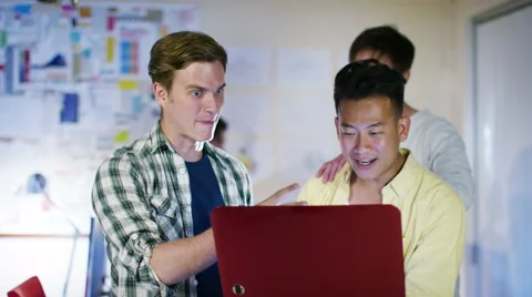 4K Happy male computer programmers working together give a high five 스톡 동영상 54479341