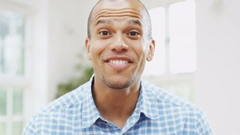 4K Happy man having a video chat, as seen from computer screen's pov 스톡 동영상 74492657