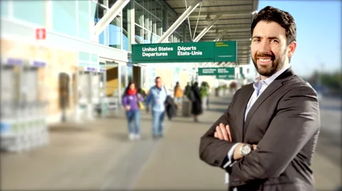 4K Happy Successful Traveling Business Man at International Airport Terminal Stock Footage 59322064