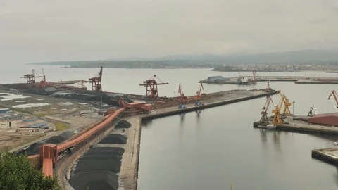 4K harbor factory view Stock Footage 92499487