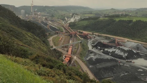 4K harbor factory view working mixed animals and fabrication at the background Stock Footage 92498092