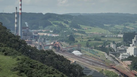 4K harbor factory view working mixed animals and fabrication at the background Stock Footage 92500210