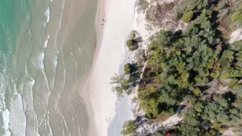 4K- HD Drone Flight Bird Eye View Over Lakeshore in Sandbanks Stock-Footage 142026891