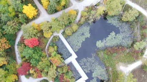4K- HD Drone Flight Looking Down in Don Valley Brick Works Park Toronto Video stock 142026417