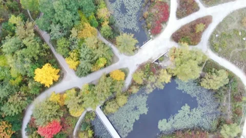 4K- HD Drone Flight Looking Down Don Valley Brick Works Park Video stock 142026948