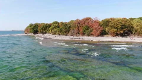 4K- HD Drone Flight Low Over Lake Trough Sandbanks Peninsula Video stock 142026464