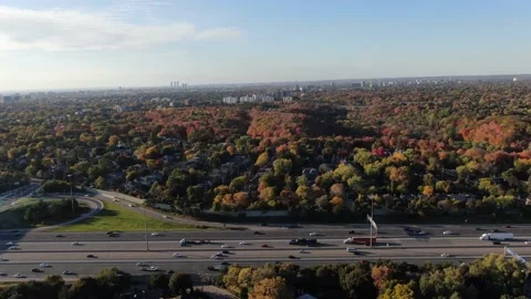 4K- HD Drone Flight Over 401 Highway Toronto Ontario Video stock 142026375