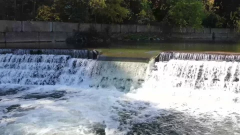 4K- HD Drone Flight Over Water Fall in Humber River Toronto Stock-Footage 142026388