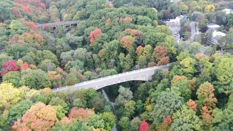 4K- HD Drone Flight Over Landscape Near Don Valley Brick Works Park Toronto Stock-Footage 142026425