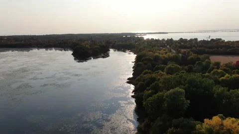 4K- HD Drone Flight Over Pond Towards Sun in Ontario Canada Video stock 142026440