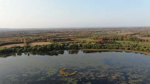 4K- HD Drone Flight Over Pond Towards Field in Ontario Canada Video stock 142026455