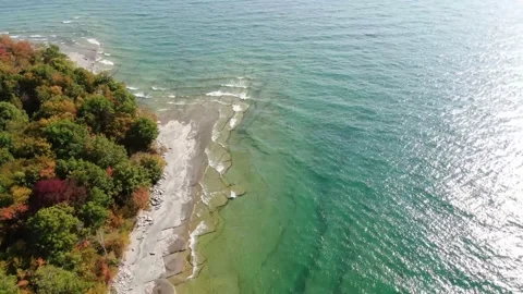 4K- HD Drone Flight Over Lake in Sandbanks Stock-Footage 142026479