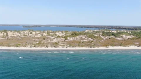 4K- HD Drone Flight Over Lake Through Lakeshore in Sandbanks Stock-Footage 142026490