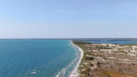 4K- HD Drone Flight Over Lakeshore in Prince Edward County Sandbanks Park Video stock 142026499