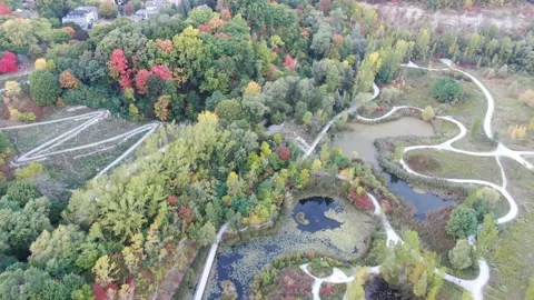 4K- HD Drone Flight Over Don Valley Brick Works Park Video stock 142026953
