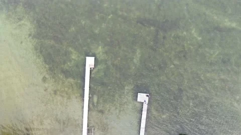 4K- HD Drone Flight Over Lakeshore and docks in north Ontario Video stock 142027059