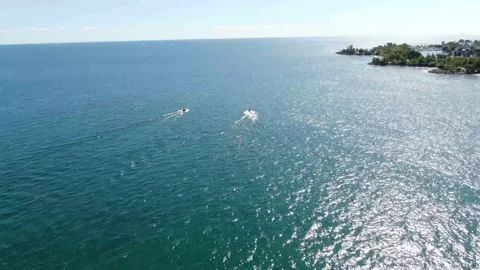 4K- HD Drone Flight Over Lake Following a Boat and a Jet ski in Toronto, Ontario Stock-Footage 142027061