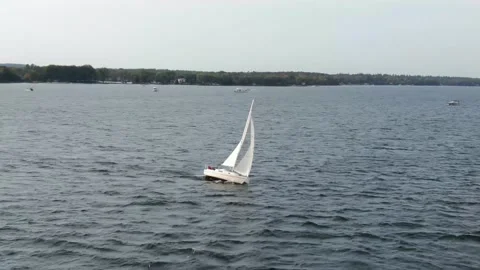 4K- HD Drone Flight Through Orbiting a Sail in North Ontario Video stock 142027047