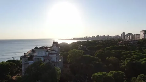 4K- HD DRONE FLY OVER ON ANCIENT VILLA WITH SEA ON THE BACKGROUND Stock Footage 247922919