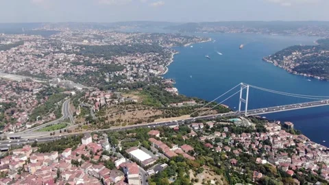 4K- HD DRONE FLY OVER ISTANBUL BOSPHORUS BRIDGE WITH CITY SKYLINE Stock Footage 247922925