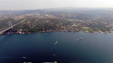 4K- HD DRONE FLY OVER ISTANBUL BOSPHORUS BRIDGE WITH CITY SKYLINE BACKGROUND Stock Footage 247922930