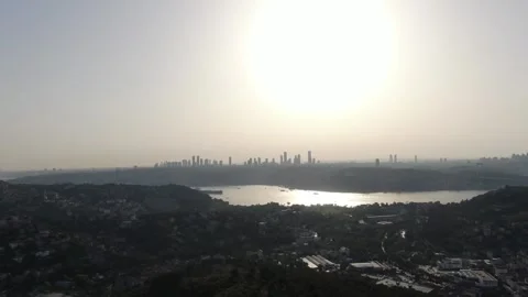 4K- HD DRONE FLY OVER ISTANBUL BOSPHORUS WITH CITY SKYLINE IN THE BACKGROUND Stock Footage 247922937