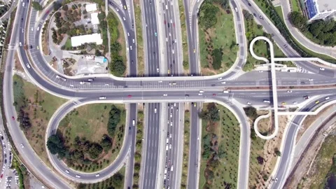 4K- HD DRONE FLY OVER ISTANBUL BOSPHORUS BRIDGE INTERSECTION WITH BUSY TRAFFIC Stock Footage 247922950