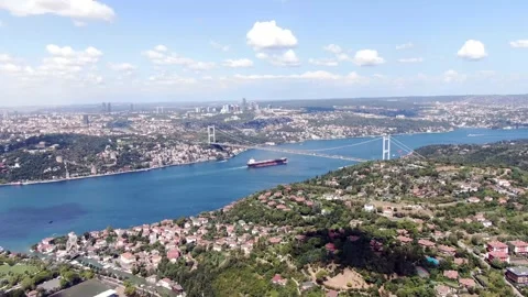 4K- HD DRONE FLY OVER ISTANBUL BOSPHORUS WITH CITY SKYLINE BACKGROUND Stock Footage 247922988