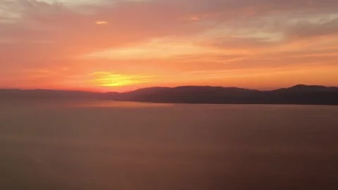 4K- HD DRONE FLY OVER ON LAKE WITH  AMAZING SUNSET 3 Stock Footage 247922989