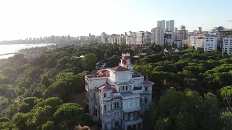 4K- HD DRONE FLY OVER ON ANCIENT VILLA WITH SEA ON THE BACKGROUND Stock Footage 247923008