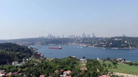 4K- HD DRONE FLY OVER ON ANCIENT ISTANBUL WITH BOSPHORUS ON THE BACKGROUND Stock Footage 247923075