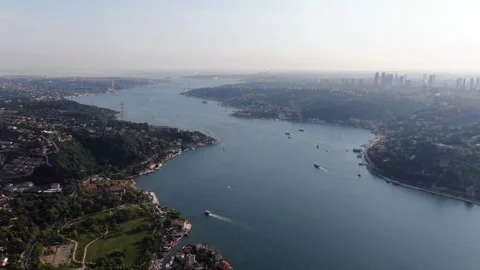 4K- HD DRONE OVER VIEW OF ISTANBUL BOSPHORUS - 30 sec Clips Stock Footage 247923015